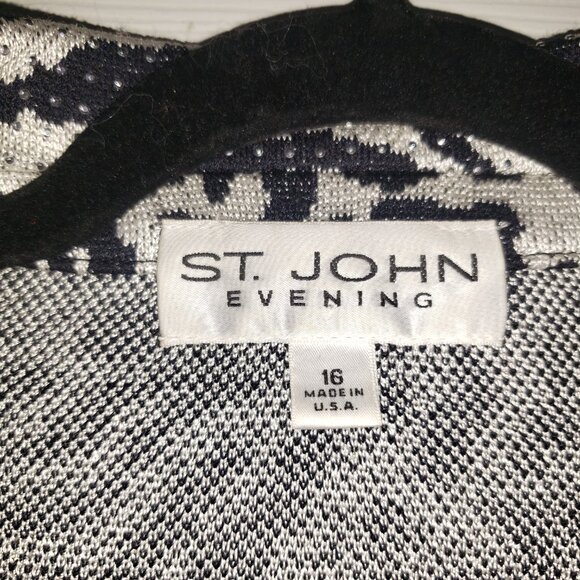 St John evening knit jacket black white rhinestones embellished blazer size 6 - Picture 9 of 16